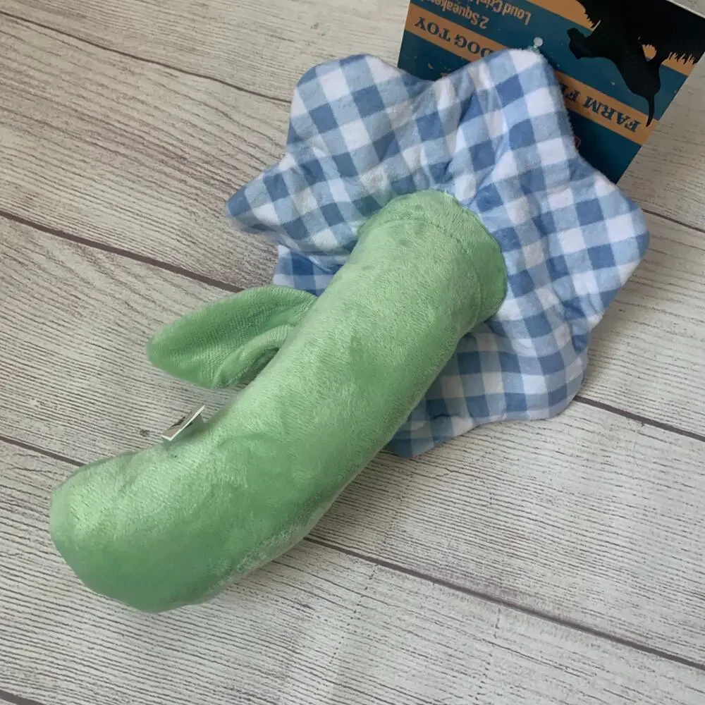 Dr. Pol Farm Flower Dog Toy Blue Gingham Plaid 2 Squeakers Crinkle 12 1/2